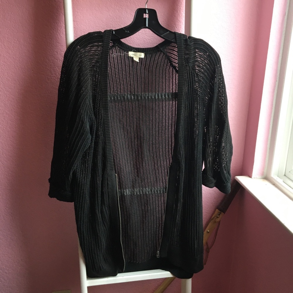 Black mesh-knit cardigan